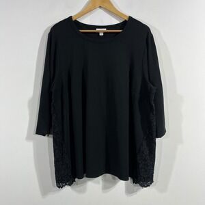 J. Jill Ponte Fairy Grunge Boho Lace 3/4 Sleeve Top Minimalist Neutral Womens 2X